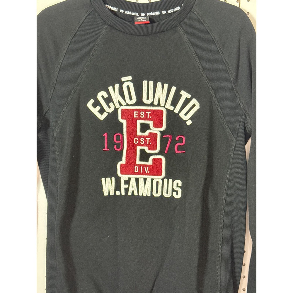 Ecko Unltd Crewneck Sweatshirt‎ Black Graphic Logo Pullover Small 1972 W Famous
